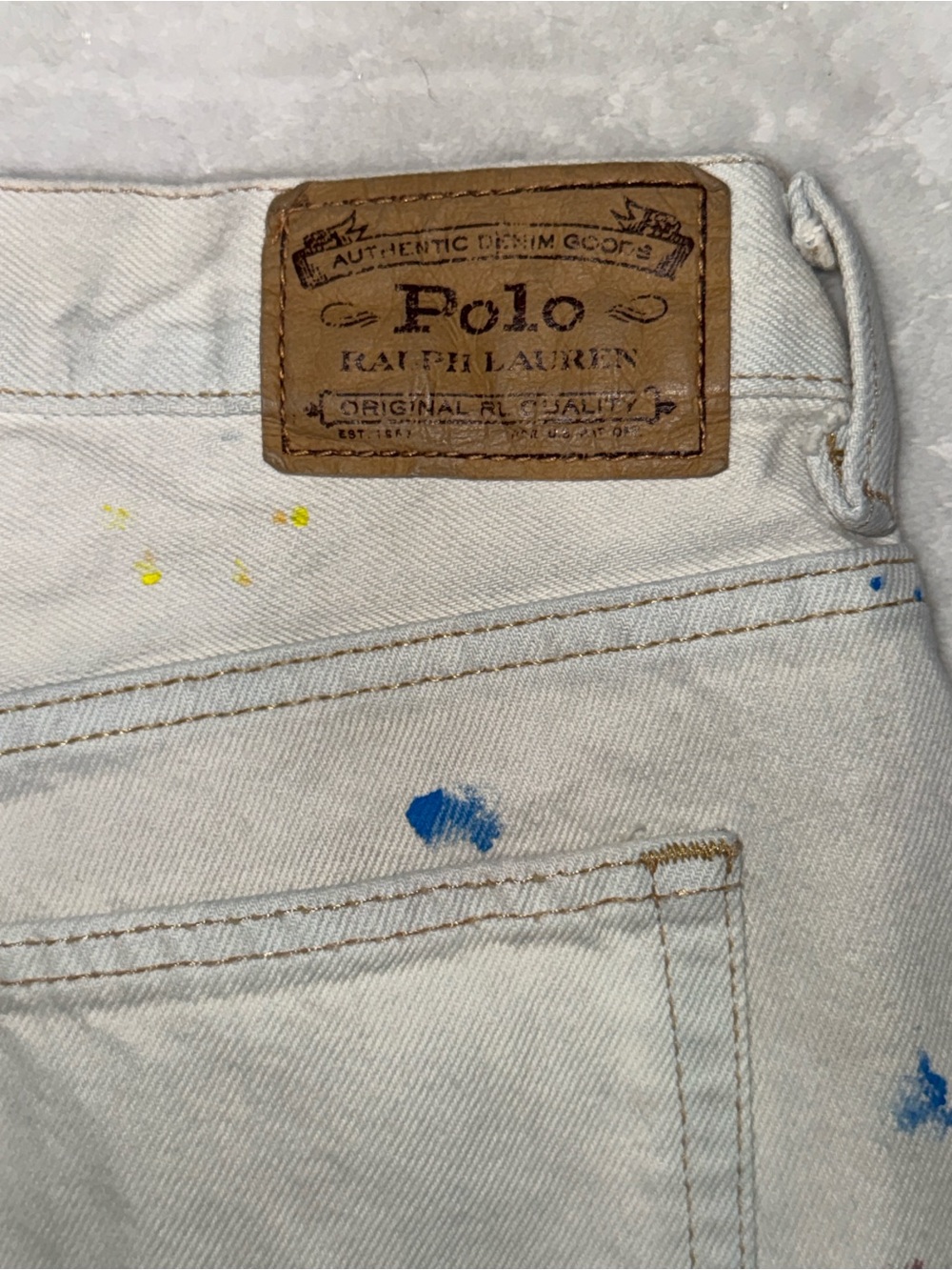 Polo by Ralph Lauren White Straight-Leg Jeans with Multicolor Paint Splatter - Picture 3 of 6